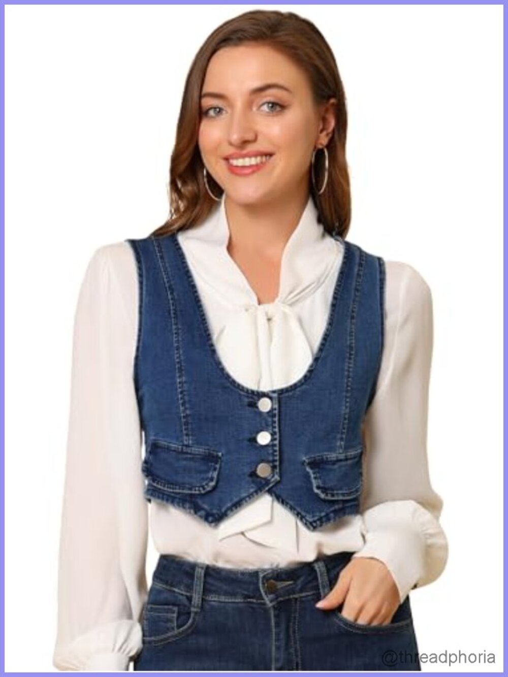 Cropped Sleeveless Denim Vest Button Front Retro
